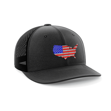 USA Flag Embroidered Trucker Hat Hat Greater Half Heather Black/Black